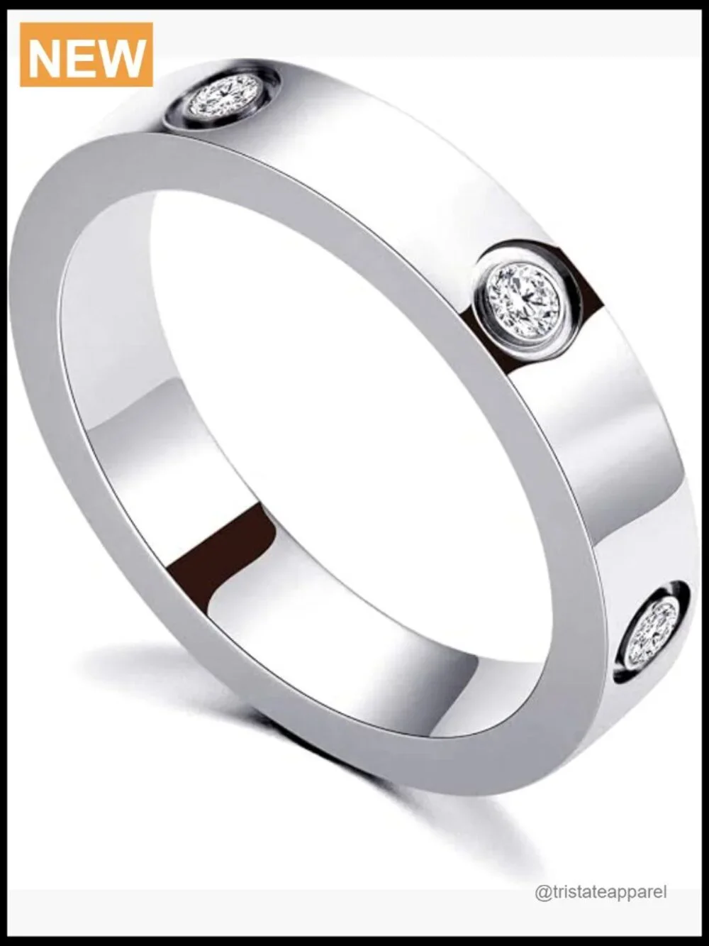 18K Gold-Plated Stainless Steel Promise Ring Wedding Band 6 Stones Size 9